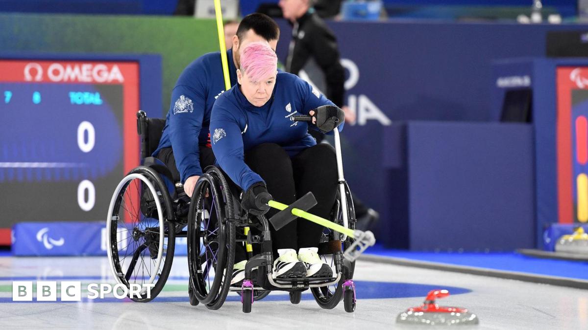 Great Britain wheelchair curler Jo Butterfield in action
