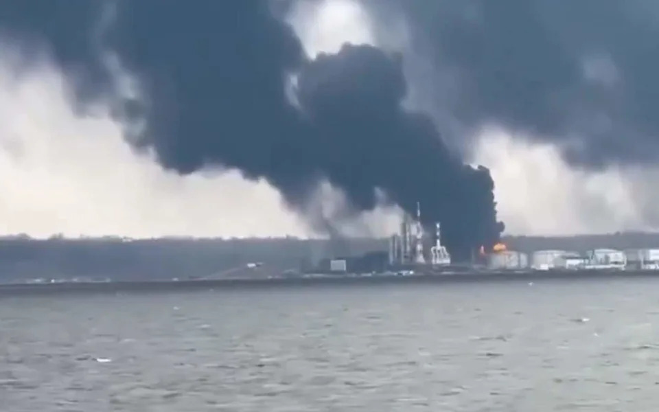 Smoke billows from the plant