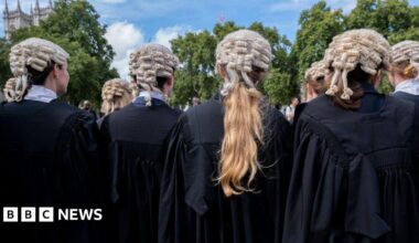 Female barristers at a rally in London in 2022