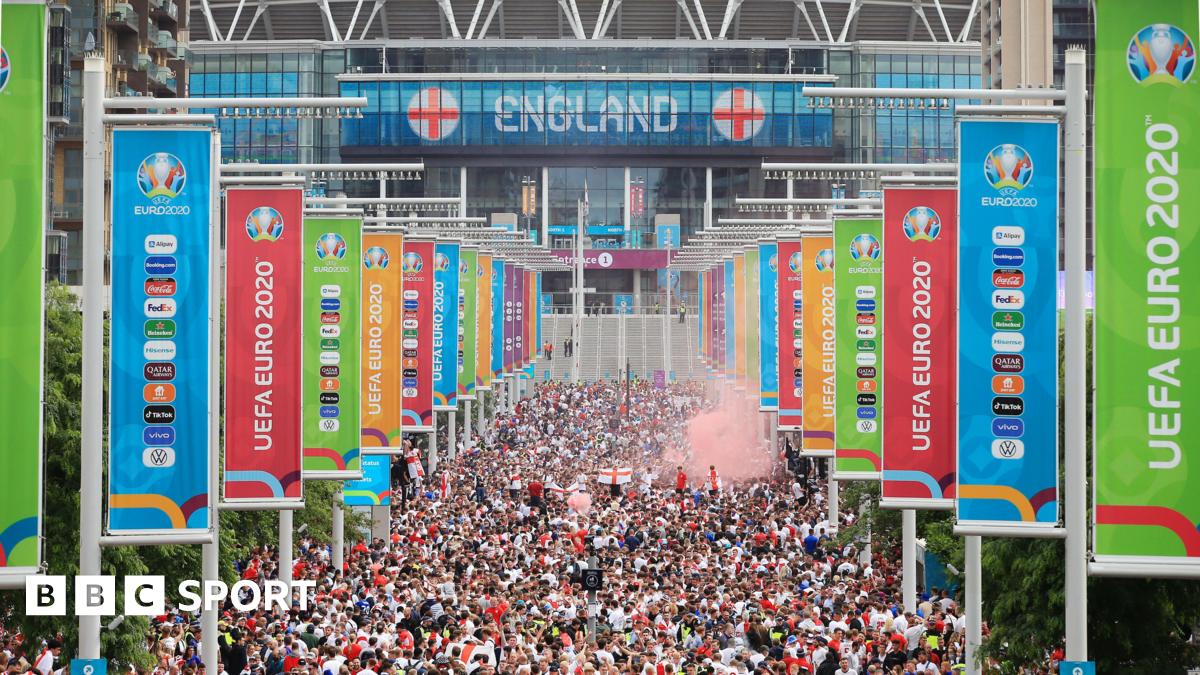 Fans along Wembley way before the Euro 2020 final between England and Italy