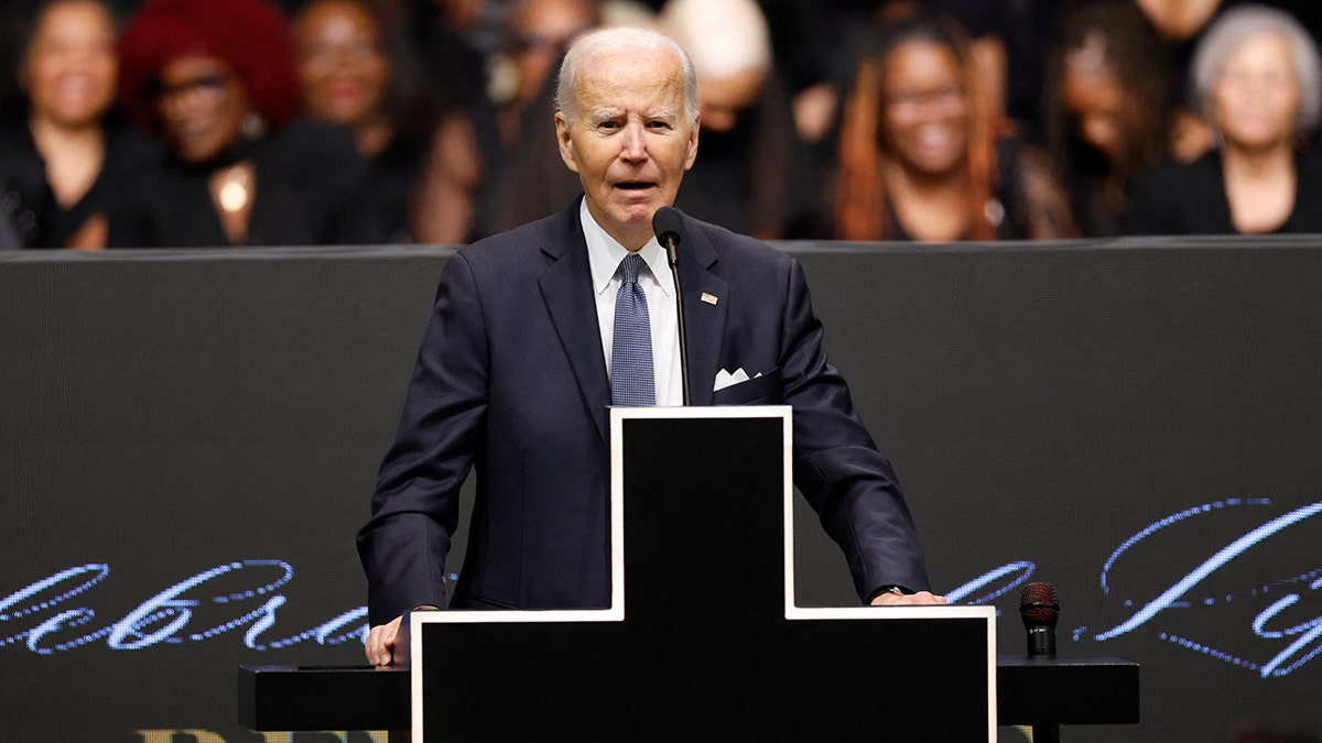 Former president Joe Biden speaks at Jackson memorial