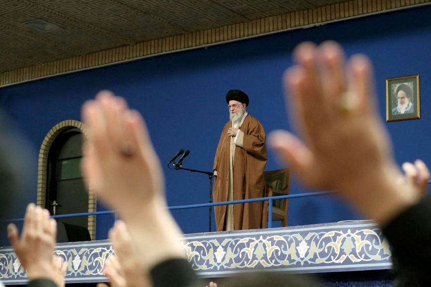 Khamenei reacts during a meeting in Tehran, Iran, on March 21, 2025.