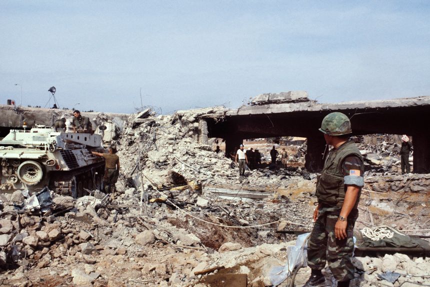 US Marines continue to search for victims, on October 31, 1983, after a terrorist attack against the headquarters of the US troops killed 241 American soldiers in Beirut.