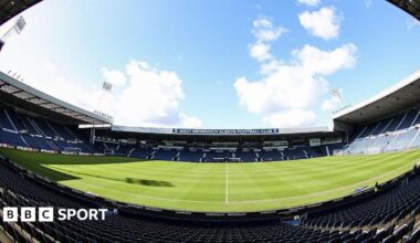 West Bromwich Albion's Hawthorns home with blue sky above.