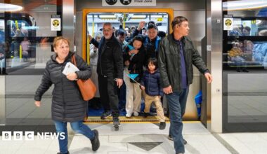 Commuters disembark a train at Anzac station on Melbourne’s Metro line.