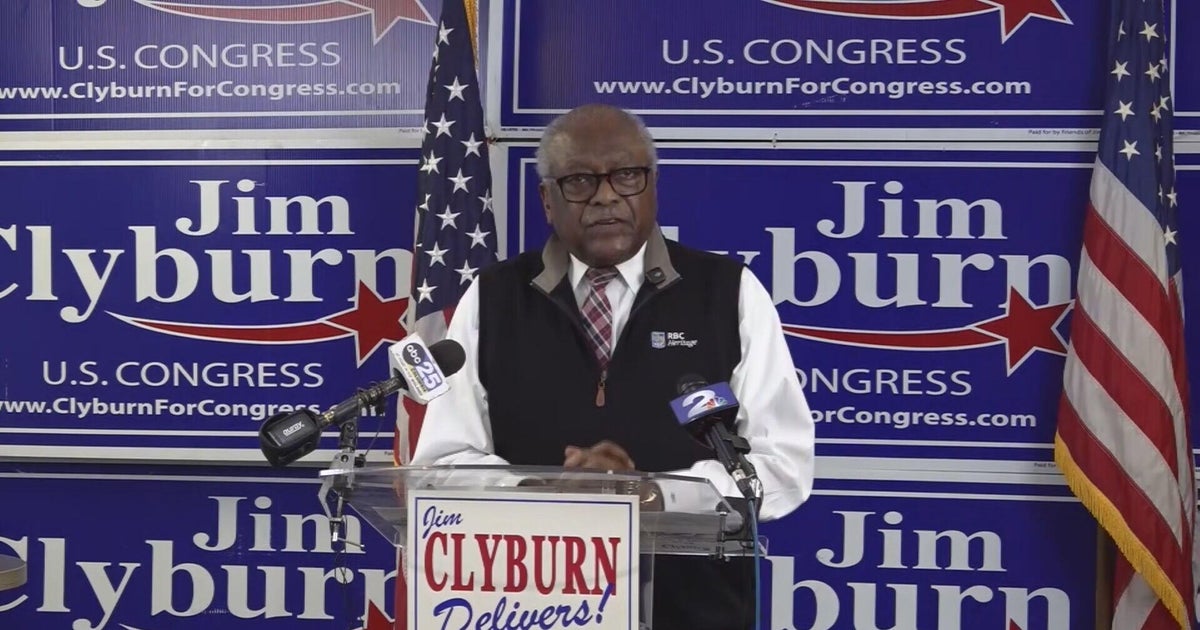 Rep. James Clyburn speaks at South Carolina Democratic Party headquarters in Columbia, South Carolina, on Thursday, March 12, 2026.