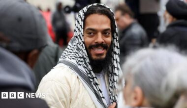 Bobby Vylan from Bob Vylan duo attends a static protest to mark Al-Quds Day