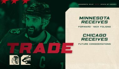 Minnesota Wild Acquires Forward Nick Foligno from the Chicago Blackhawks