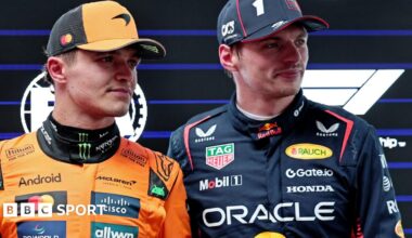 Lando Norris and Max Verstappen pictured together at the 2025 Australian Grand Prix, following qualifying