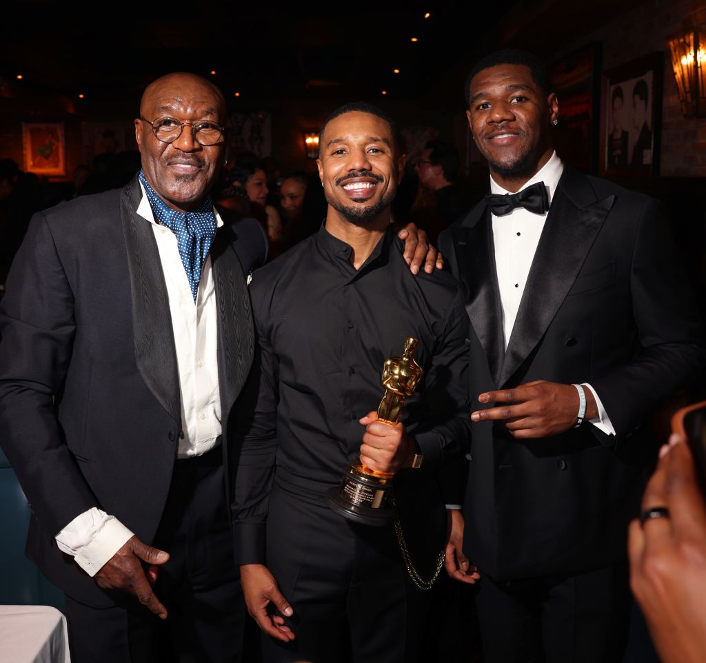 Delroy Lindo, Michael B. Jordan and Damiri Lindo  attend the Warner Bros. Pictures Post-Oscar Celebration hosted by Pam Abdy and Mike De Luca at Craigs in West Hollywood.
