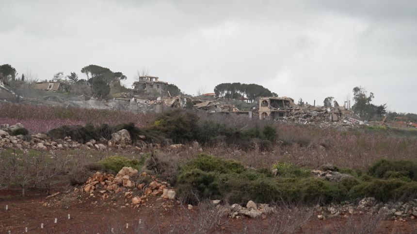 A destroyed Lebanese village from the Israeli side of the border on Sunday.