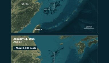 Thousands of Chinese boats mass at sea, raising questions