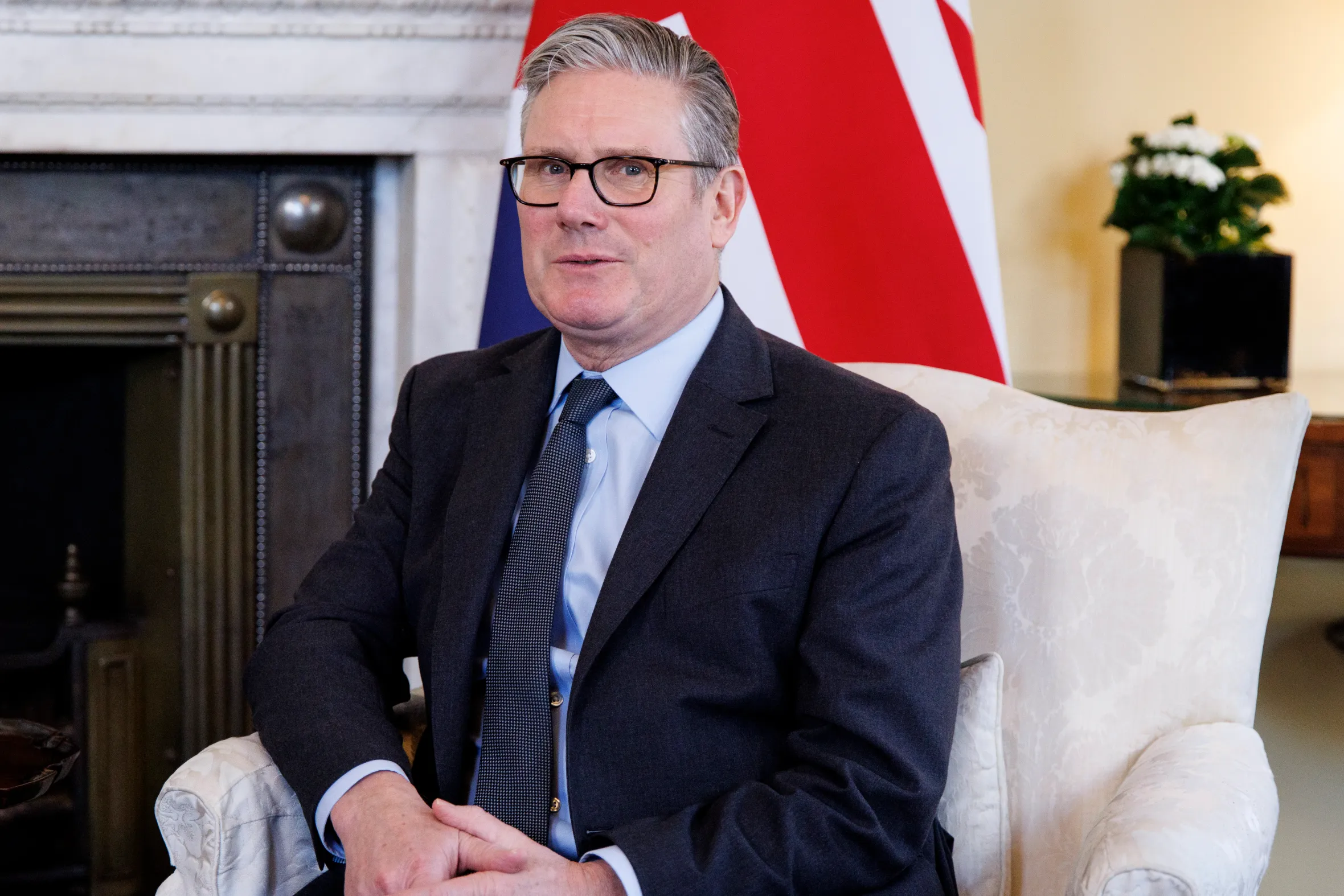 British Prime Minister Keir Starmer seated during a bilateral meeting.
