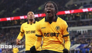 Mateus Mane celebrates scoring against Everton