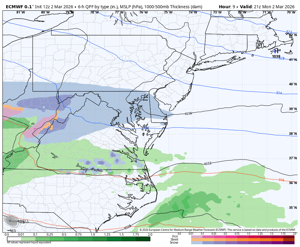 March 2 snow ice storm forecast ECMWF