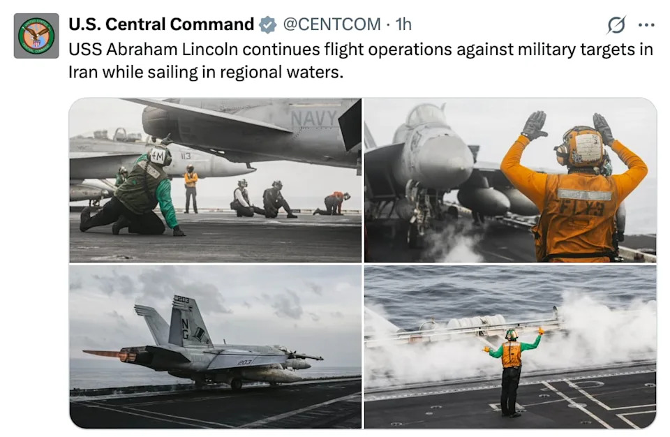 U.S. Central Command post footage of the USS Abraham Lincoln in the Middle East. / screen grab