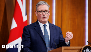 Prime Minister Sir Keir Starmer speaking during a press conference to give an update on the latest situation in the Middle East, in the Downing Street Briefing Room in London
