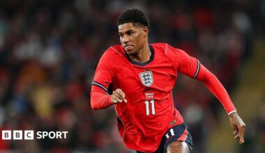 Marcus Rashford at Wembley in England's friendly against Uruguay