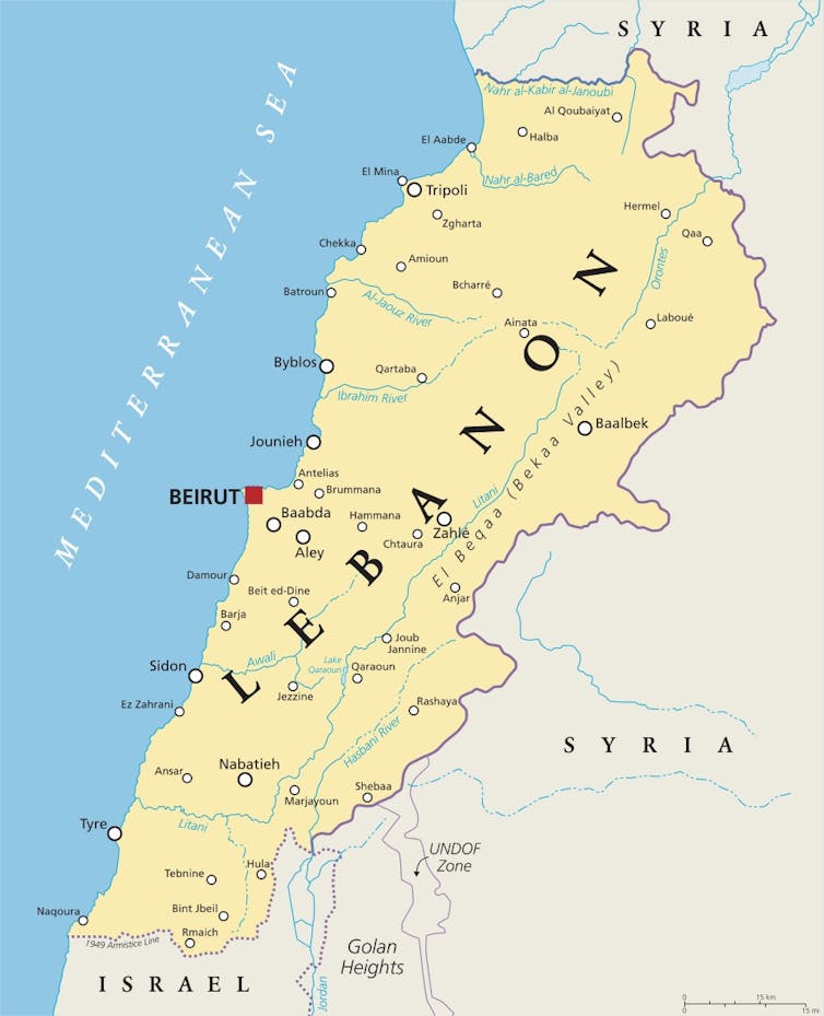 A map of Lebanon.