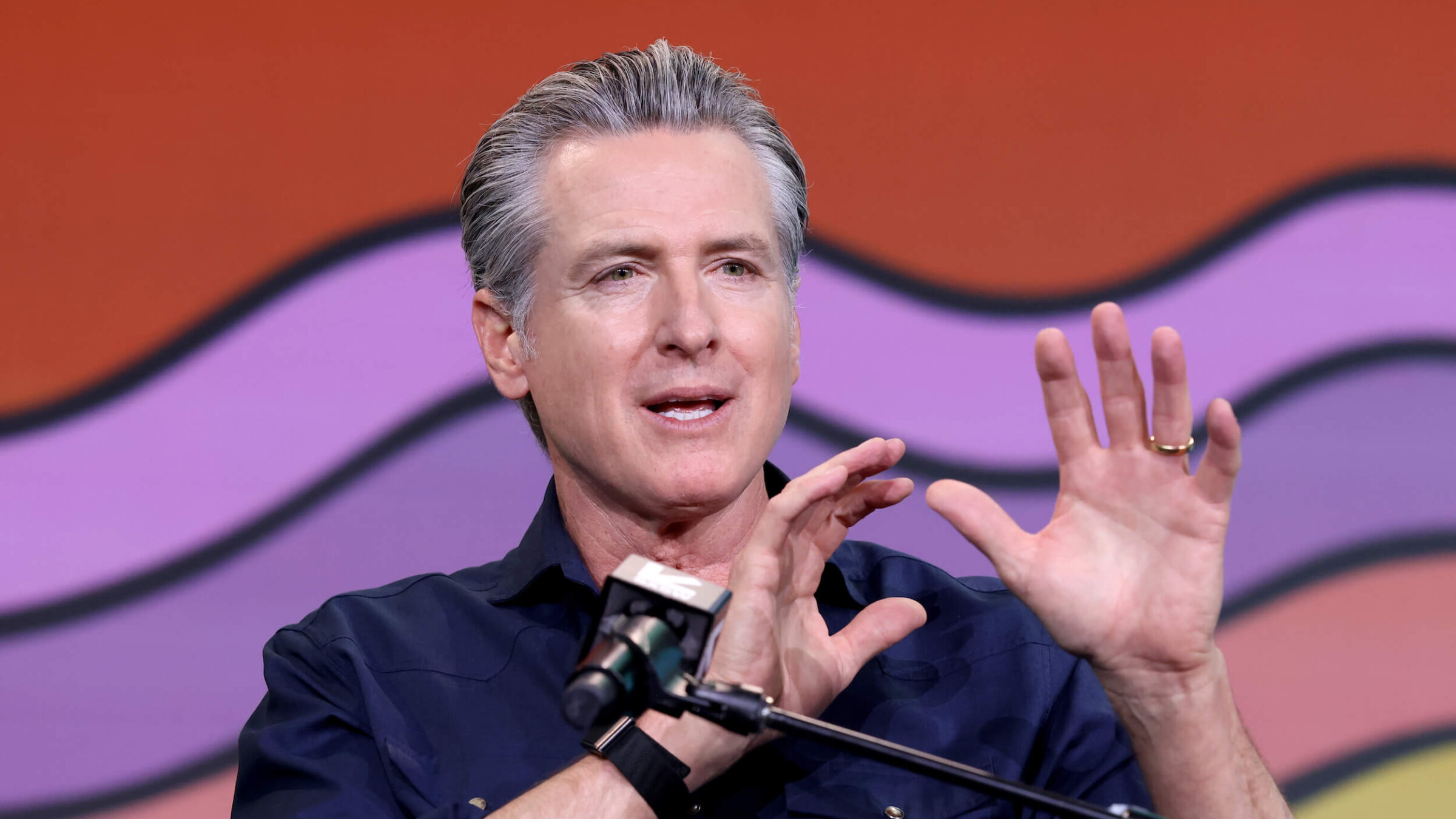 California Gov. Gavin Newsom speaks at the Vox Media Podcast Stage at SXSW on March 15 in Austin, Texas.
