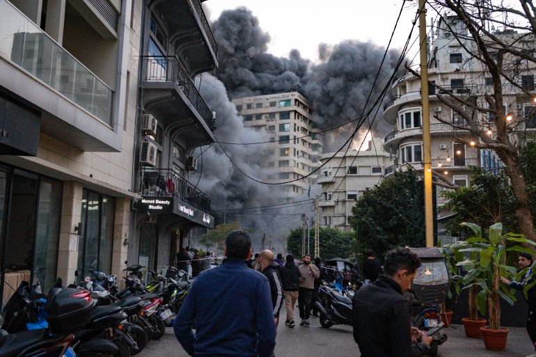 BEIRUT, LEBANON - MARCH 12: Smoke from a building in the center of the city which has been hit by the IDF after an evacuation order on March 12, 2026 in Beirut, Lebanon. Israel has continued its aerial and ground assault in Lebanon after Hezbollah, the Iran-backed militant group in Lebanon, launched missiles at Israel in what it said was retaliation for the joint U.S.-Israeli war on Iran. (Photo by Adri Salido/Getty Images)