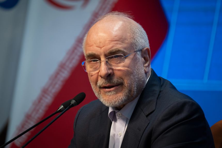 Iranian Parliament Speaker, Mohammad Bagher Ghalibaf, speaks at a media conference in Tehran, Iran, on December 2, 2025.