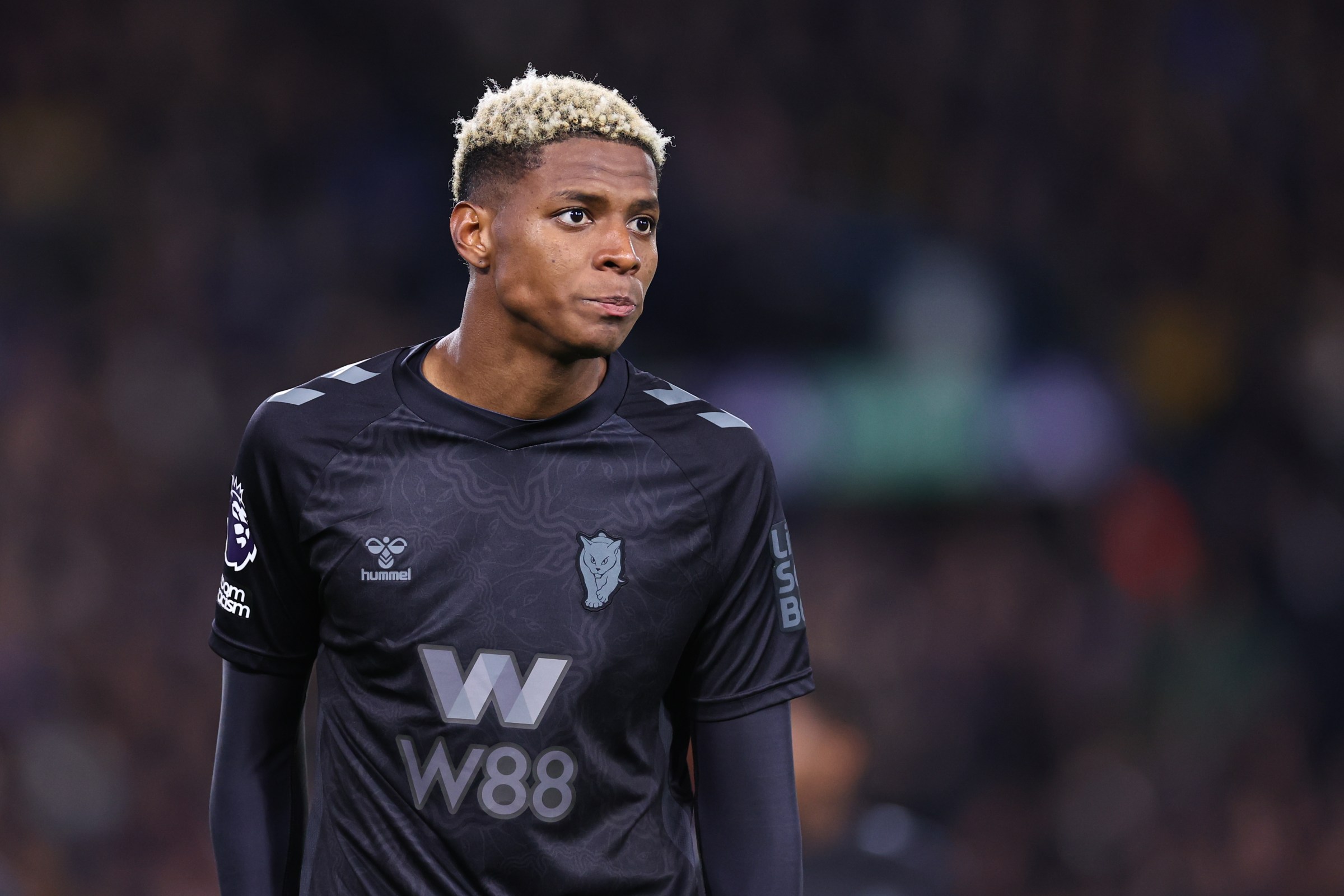 LEEDS, ENGLAND - MARCH 3: Nilson Angulo of Sunderland during the Premier League match between Leeds United and Sunderland at Elland Road on March 3, 2026 in Leeds, United Kingdom. (Photo by Robbie Jay Barratt - AMA/Getty Images)