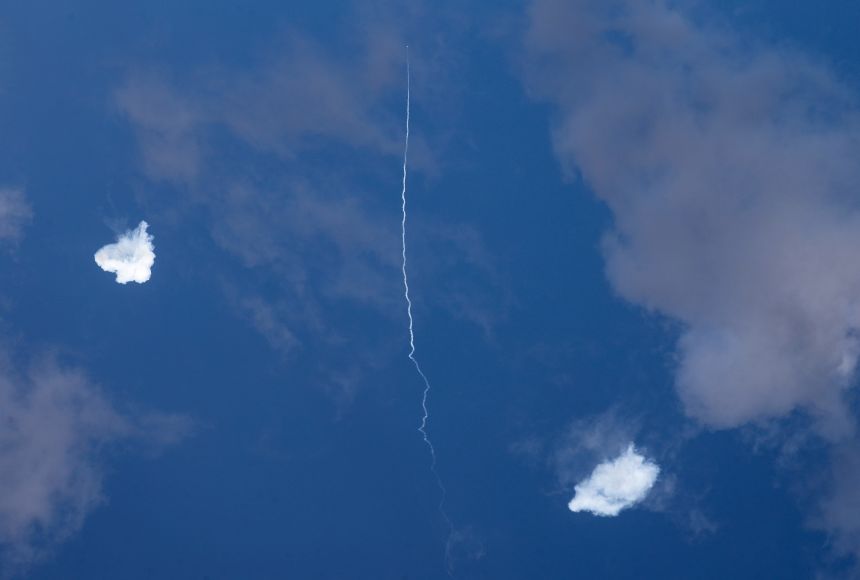 The Qatari Armed Forces launch interceptor missiles into the sky over Doha to intercept incoming Iranian missiles on March 18, 2026.