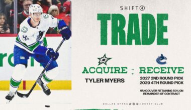 Dallas Stars acquire defenseman Tyler Myers from Vancouver Canucks