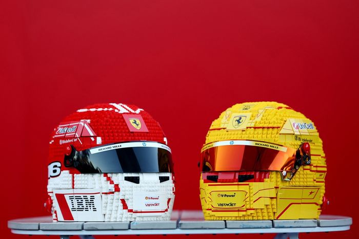 Helmets of Charles Leclerc, Ferrari, Lewis Hamilton, Ferrari