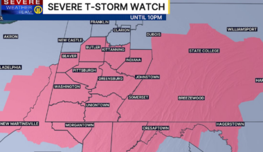 Most of area under Severe Thunderstorm Watch; storms could bring large hail, high wind – WPXI