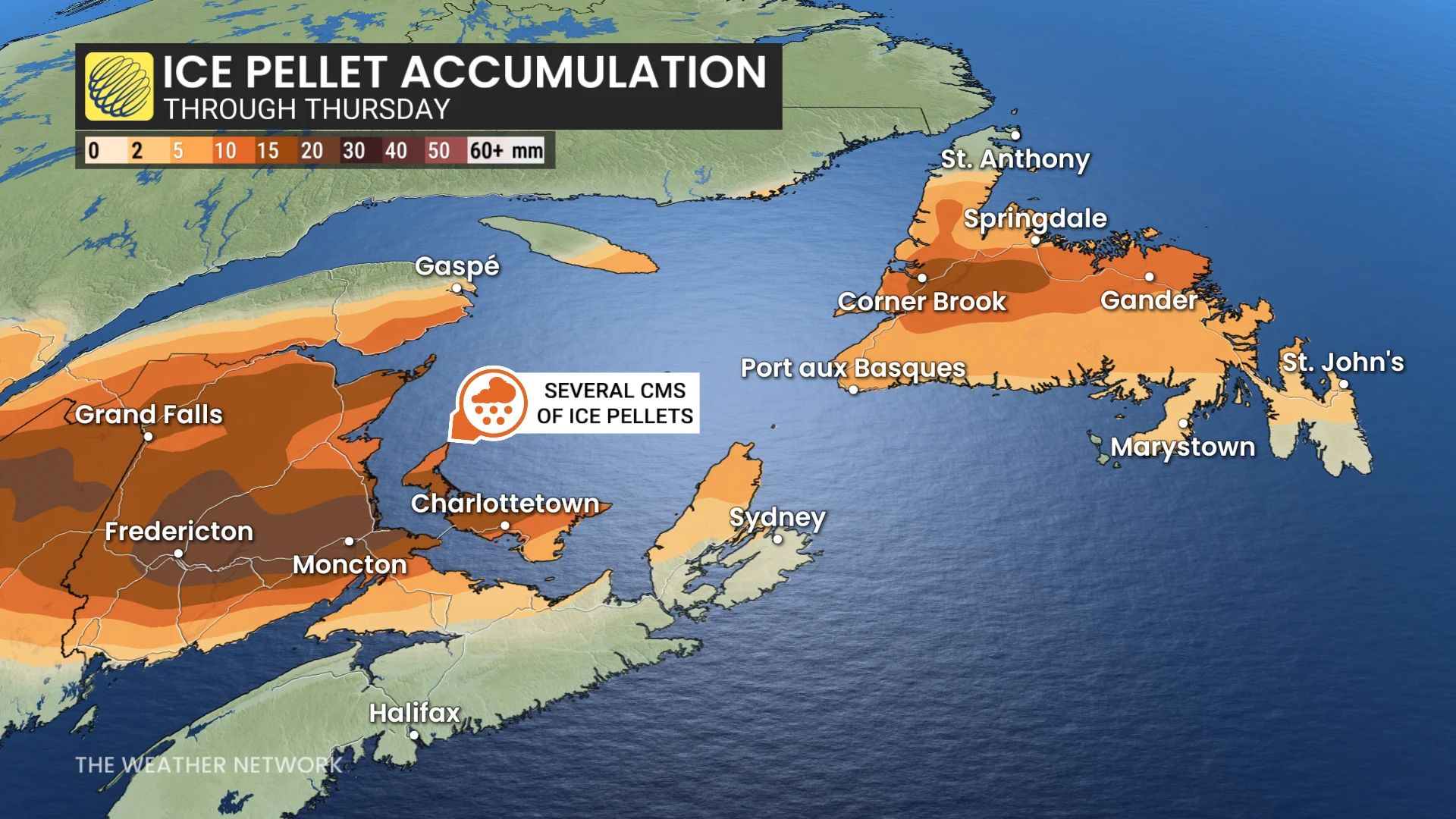 Atlantic Canada ice pellets through Thursday
