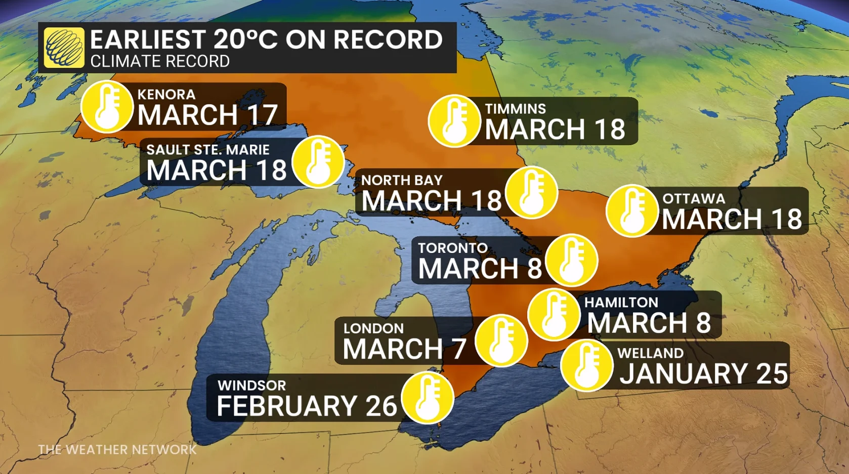 Earliest 20-degree days in Ontario