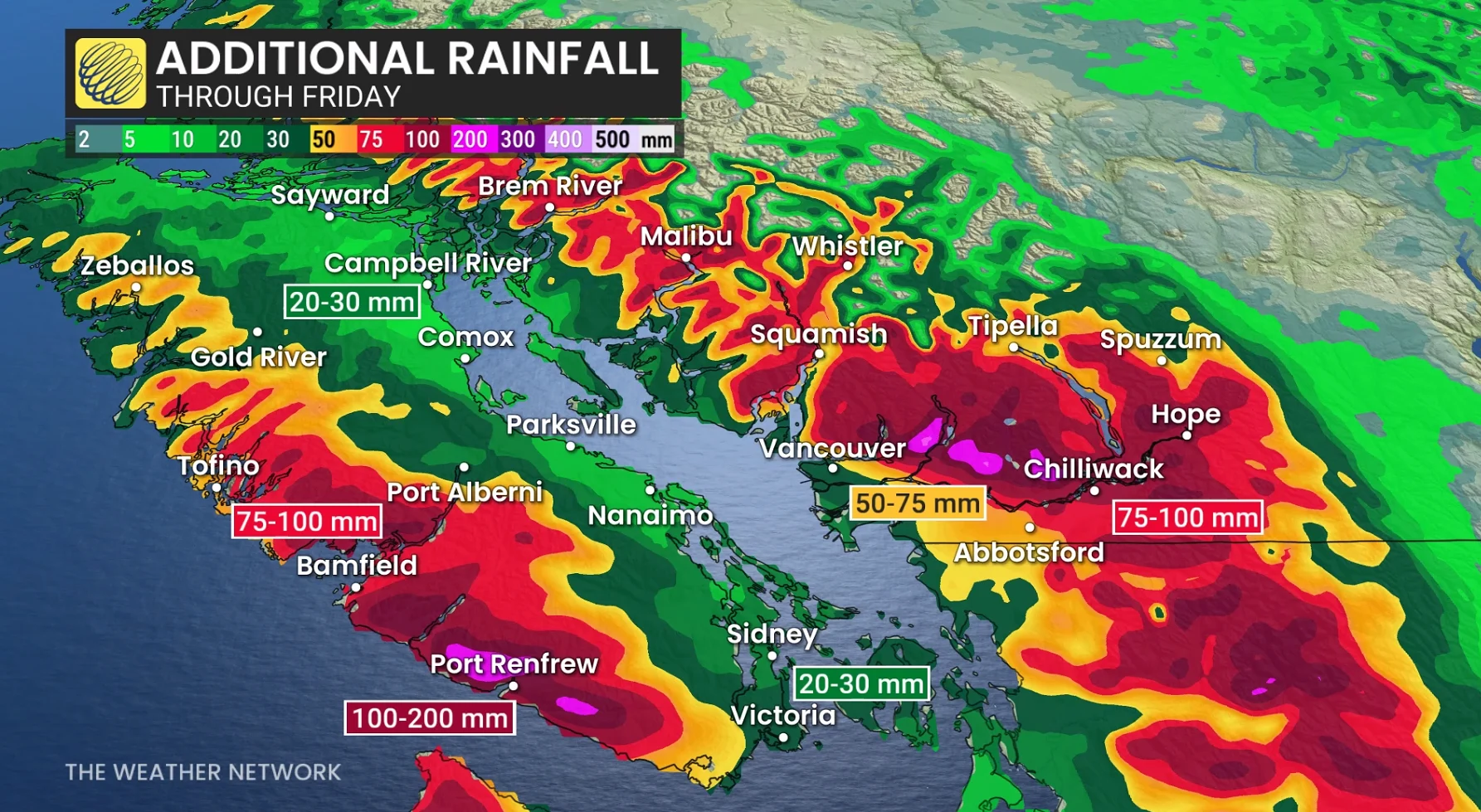 B.C. additional rainfall through Friday