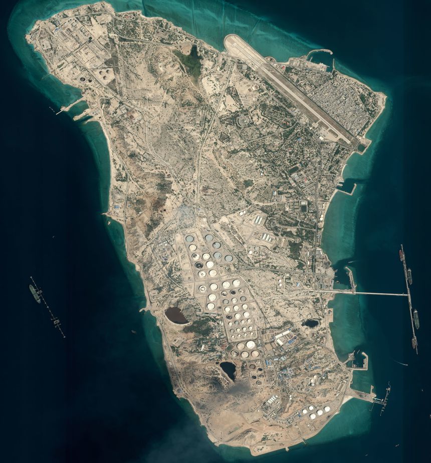 A satellite image shows Iran's Kharg Island on March 11th, prior to US strikes on the island.