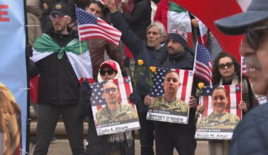 Dozens gather in Boston in support of war with Iran and to honor "brave American soldiers"