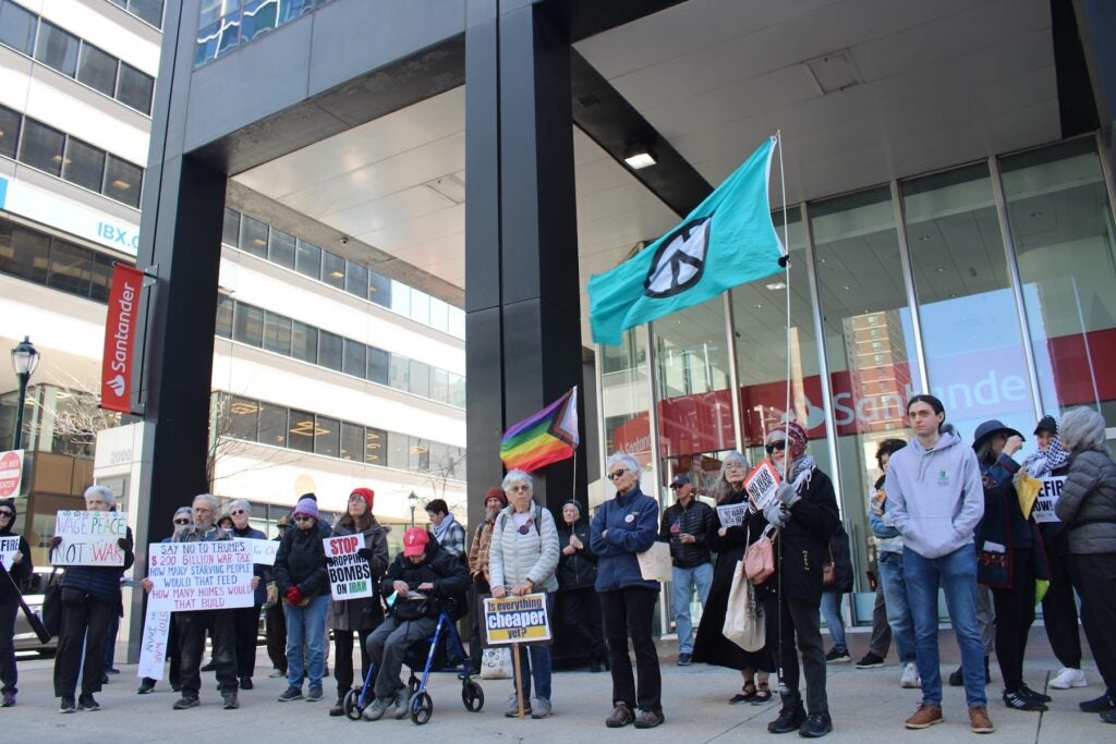 Iran protesters hold up signs in Philadelphia