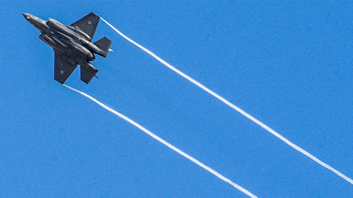 Israeli F-35I Adir fighter jet in flight during a combat operation over southern Israel.