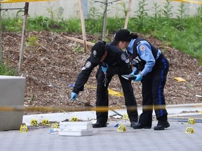 Cops investigate a shooting in Toronto.