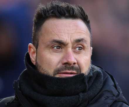 Brighton manager Roberto De Zerbi looks on