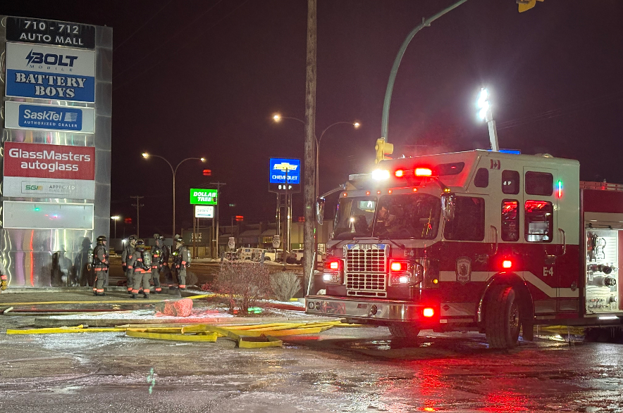 Firefighters at Battery Boys/Bolt Mobile on Circle Drive East on March 13, 2026.