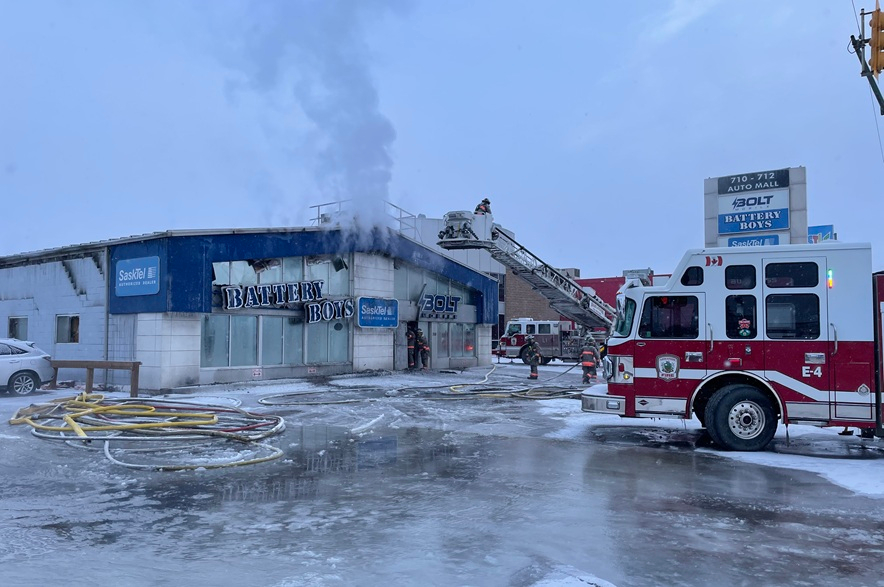 Saskatoon Fire Department at Battery Boys/Bolt Mobile on Circle Drive.