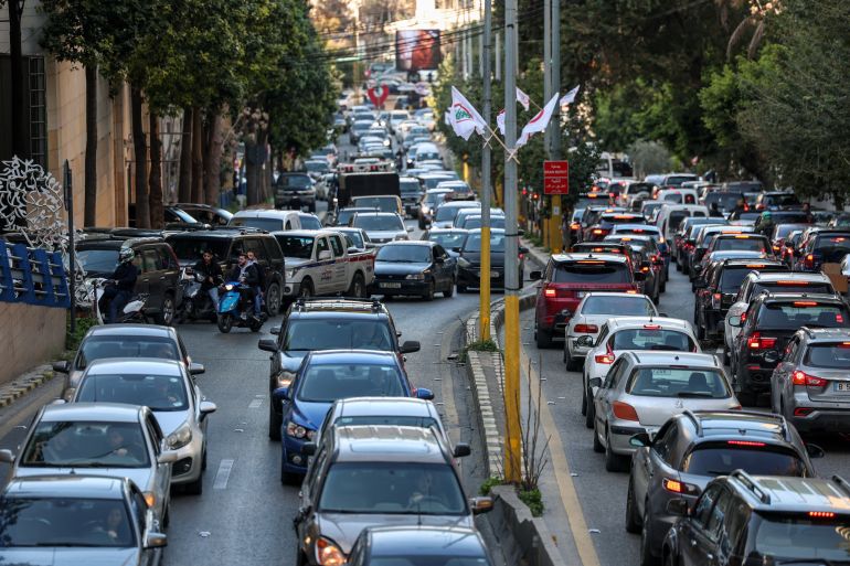 Vehicles stuck in traffic after Israel's military issued evacuation orders of entire neighborhoods in Beirut's southern suburb, following an escalation between Hezbollah and Israel amid the U.S.-Israeli conflict with Iran, in Beirut, Lebanon, March 5, 2026. REUTERS/Claudia Greco