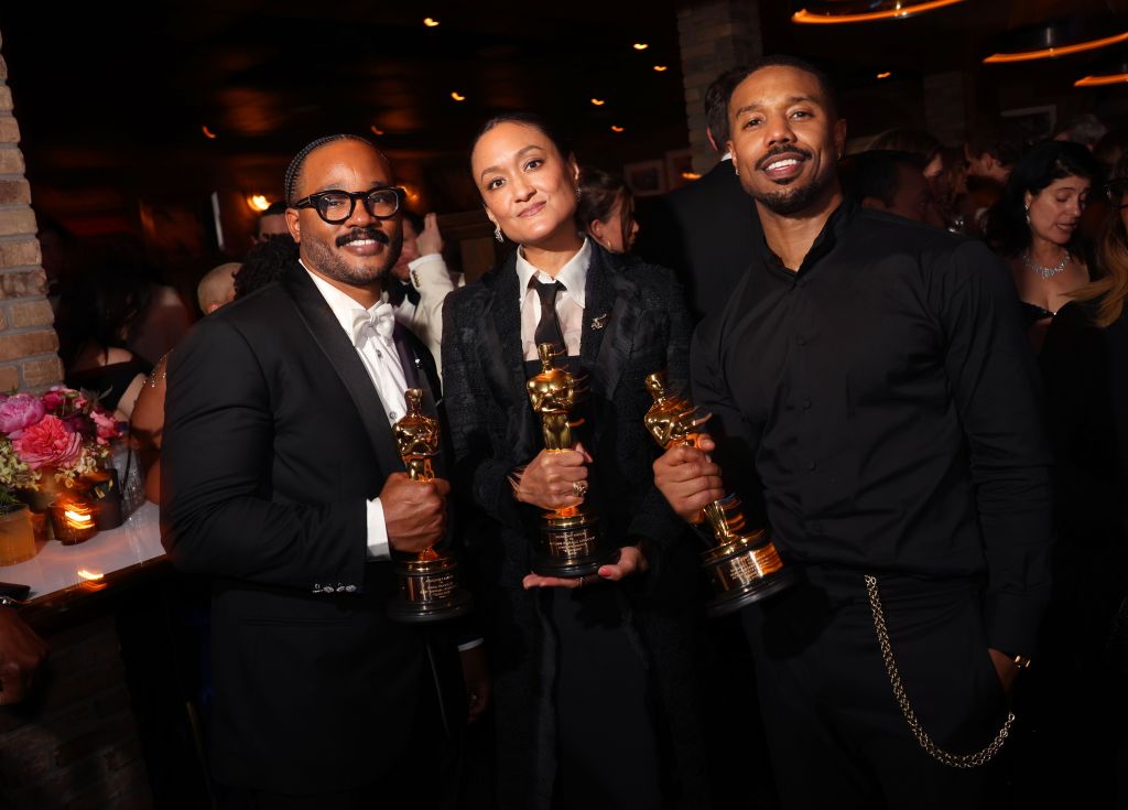 Ryan Coogler, Autumn Durald Arkpaw and Michael B. Jordan attend the Warner Bros. Pictures Post-Oscar Celebration hosted by Pam Abdy and Mike De Luca at Craigs in West Hollywood.