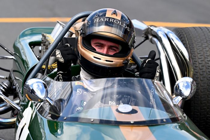 Sam Brabham drives a Brabham BT-19 on track
