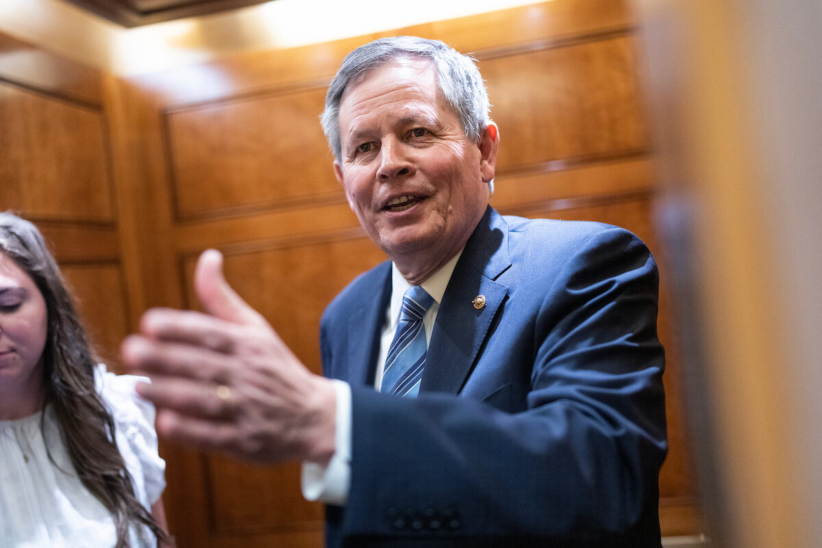 Sen. Steve Daines, R-Mont., is seen in the Capitol during a series of votes on April 3, 2025.