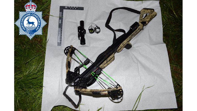 The recovered crossbow from killer Kyle Clifford. Pic: Hertfordshire Police