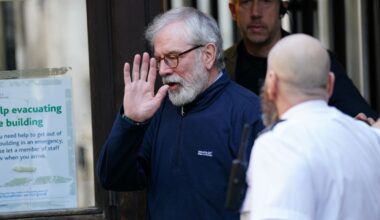 Gerry Adams arrives at the Royal Courts of Justice in London. Pic: PA