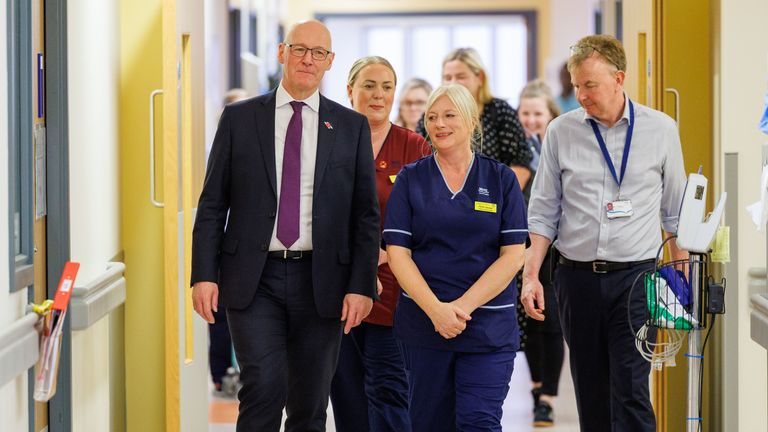 First Minister John Swinney visiting Queen Elizabeth University Hospital in Glasgow last year. Pic: PA