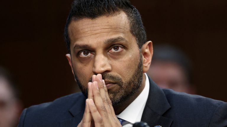 FBI Director Kash Patel testifies before a Senate Intelligence Committee hearing on Capitol Hill. Pic:Reuters